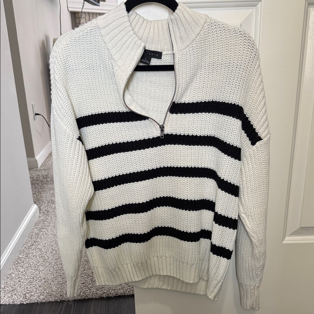 Sanctuary White and Black Striped Turtleneck Sweater